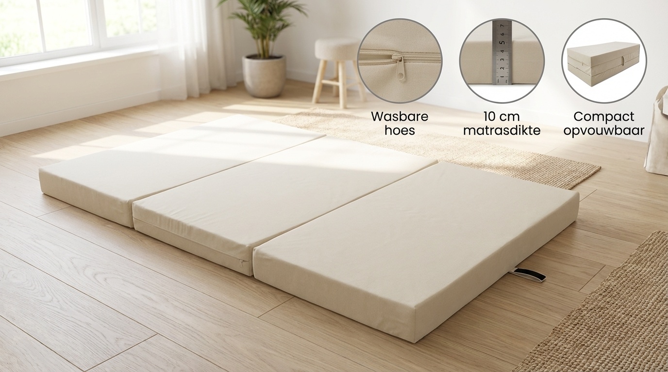 Logeermatras - camping matras - reismatras - opvouwbaar matras - 80 x 200 x 10 - creme