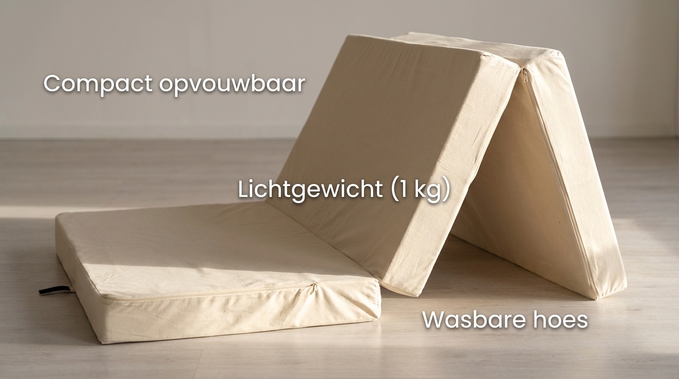 Logeermatras - camping matras - reismatras - opvouwbaar matras - 80 x 200 x 10 - creme