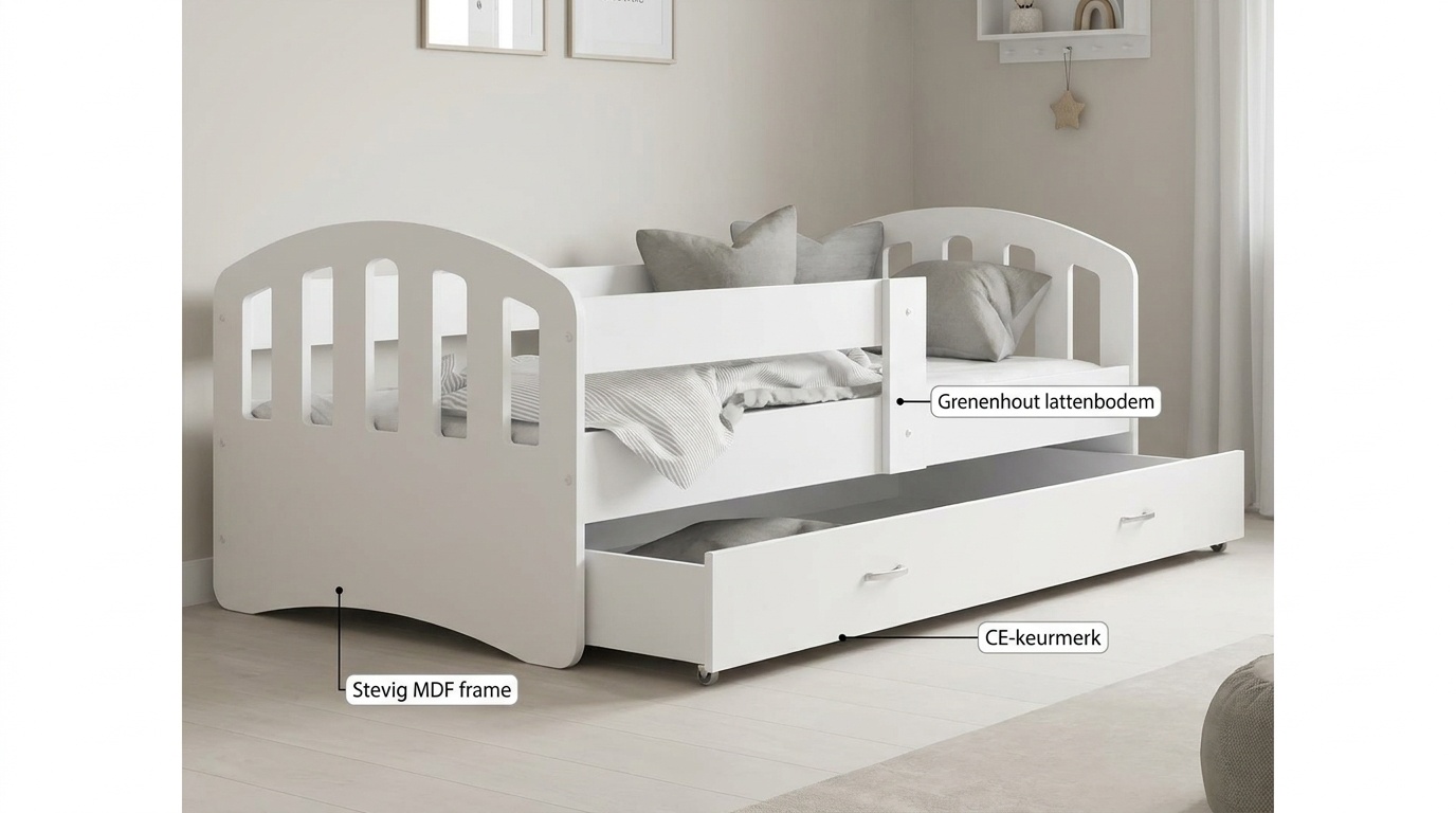 Wit houten bed 200x90cm | Koudschuim matras & lade | MDF/Grenen