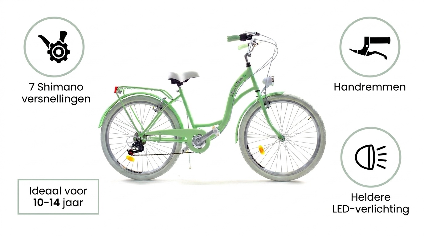Meisjesfiets 26 inch - stadsfiets 7 versnellingen - mint wit