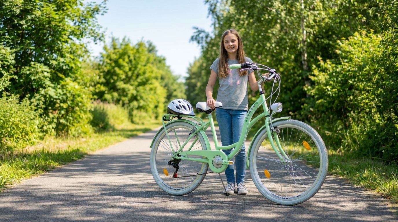 Meisjesfiets 26 inch - stadsfiets 7 versnellingen - mint wit