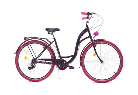 Meisjesfiets 26 inch - stadsfiets 7 versnellingen - zwart roze