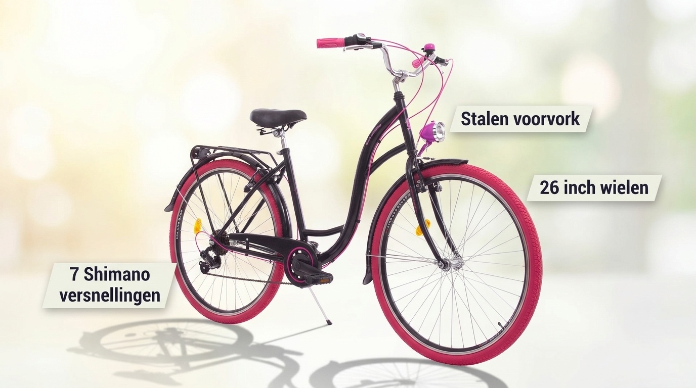 Meisjesfiets 26 inch - stadsfiets 7 versnellingen - zwart roze