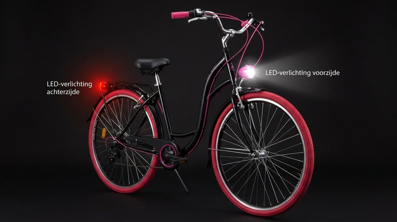 Meisjesfiets 26 inch - stadsfiets 7 versnellingen - zwart roze