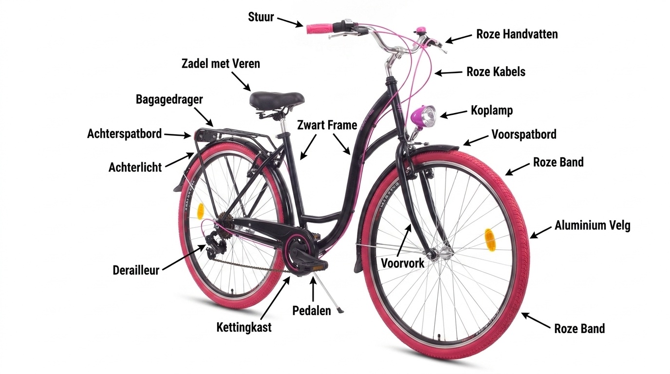 Meisjesfiets 26 inch - stadsfiets 7 versnellingen - zwart roze