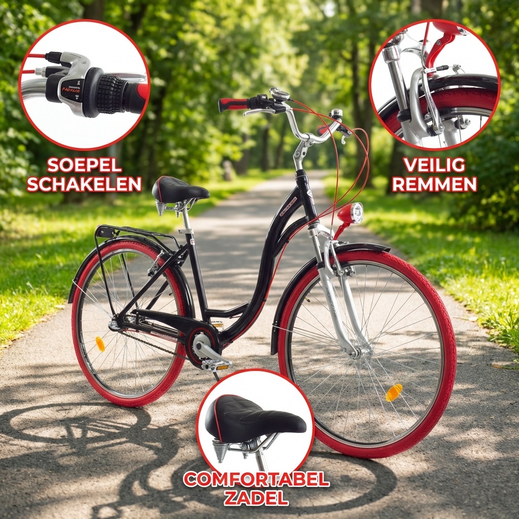 Meisjesfiets - 26 inch - met 3 versnellingen - zwart rood