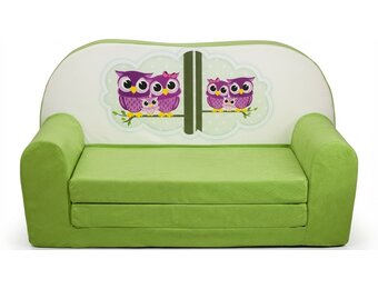 Kinder slaapbank - sofa - groen - logeermatras - 85 x 60 - uil