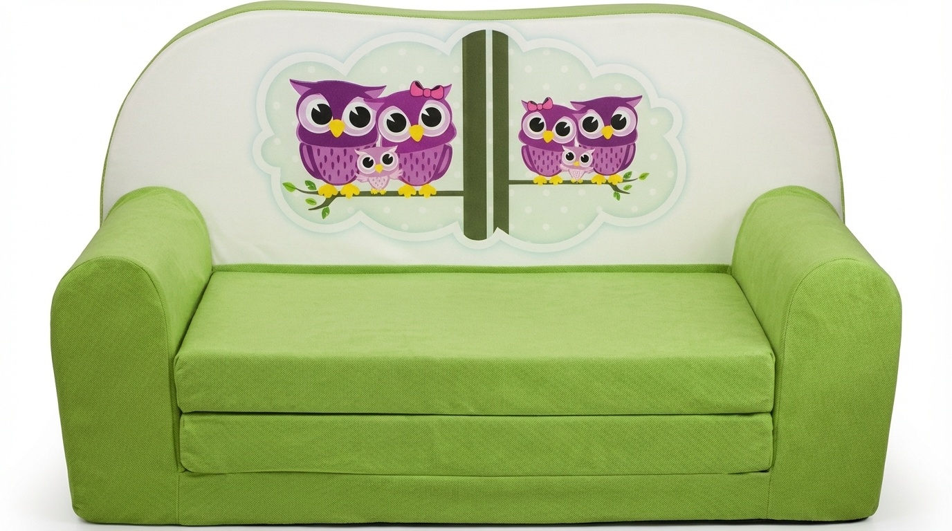 Kinder slaapbank - sofa - groen - logeermatras - 85 x 60 - uil