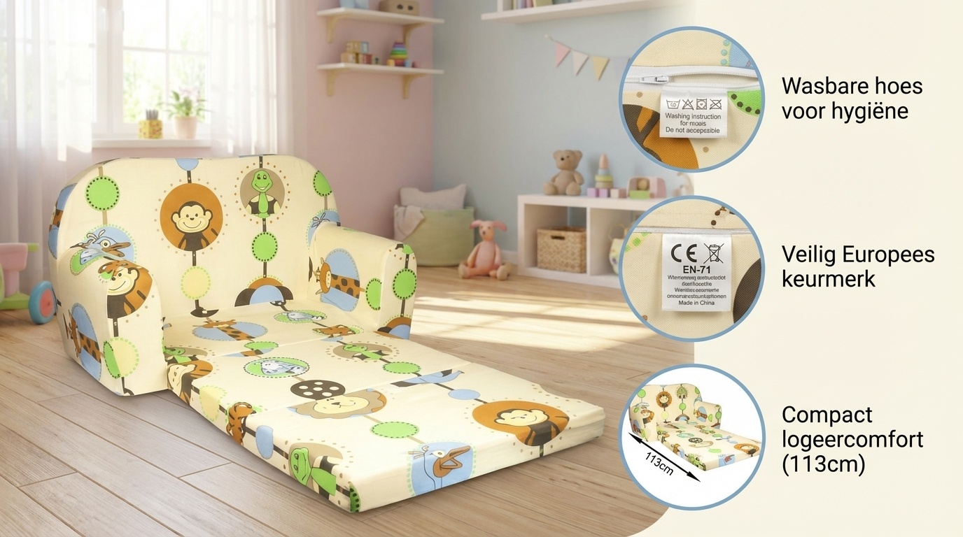 Kinder slaapbank - sofa - groen - logeermatras - 85 x 60 - uil