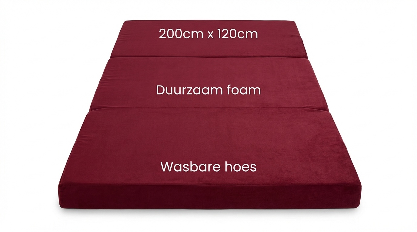 Opvouwbaar matras met hoofdkussen - Wasbare hoes - 200cm x 120cm x 10cm - bordeaux