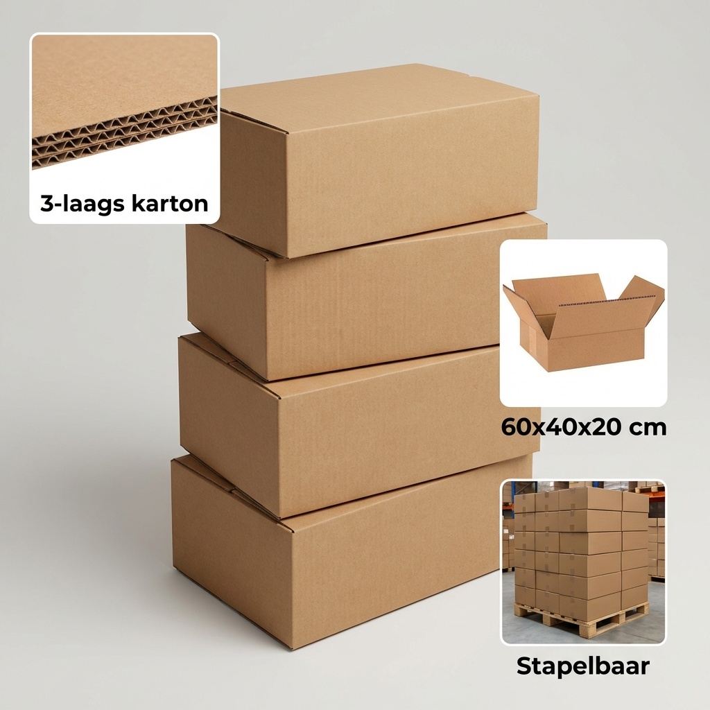 Verzenddozen 60x40x20cm - 3 laags karton, bruin, 10 stuks