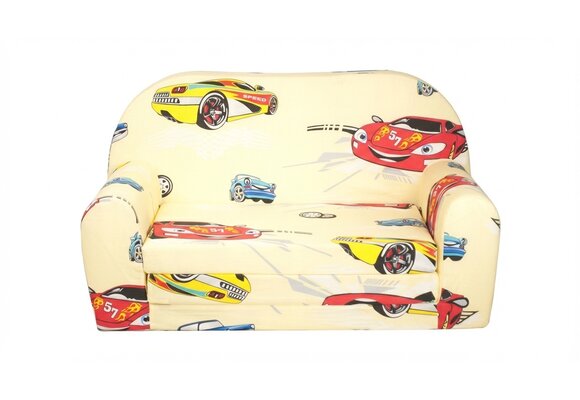 Kinder Slaapbank en logeerbed in één - 85cm x 60cm - Auto's beige