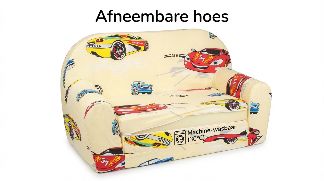 Kinder Slaapbank en logeerbed in één - 85cm x 60cm - Auto's beige