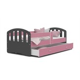 Kinderbed grijs roze | 140x80cm | Houten bed met lade