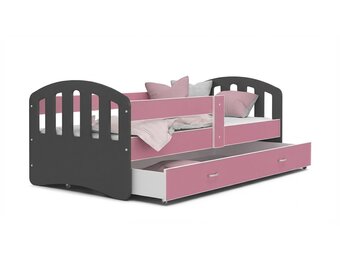 Kinderbed grijs roze | 140x80cm | Houten bed met lade