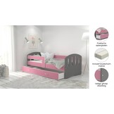 Kinderbed grijs roze | 140x80cm | Houten bed met lade