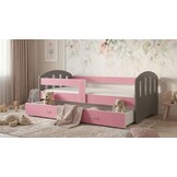 Kinderbed grijs roze | 140x80cm | Houten bed met lade