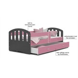 Kinderbed grijs roze | 140x80cm | Houten bed met lade