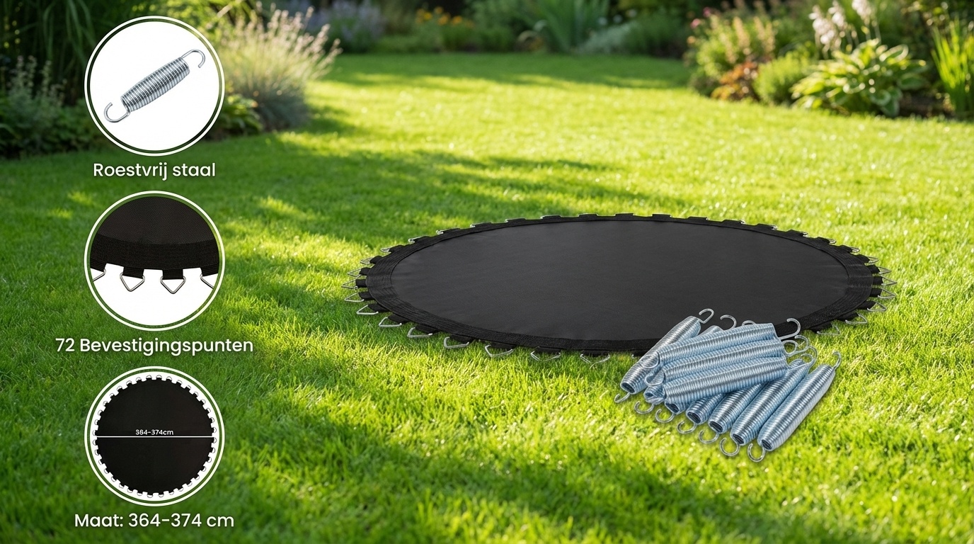 Trampoline springmat & veren set - 72 veren - 12 Ft - 364 cm tot 374 cm diameter