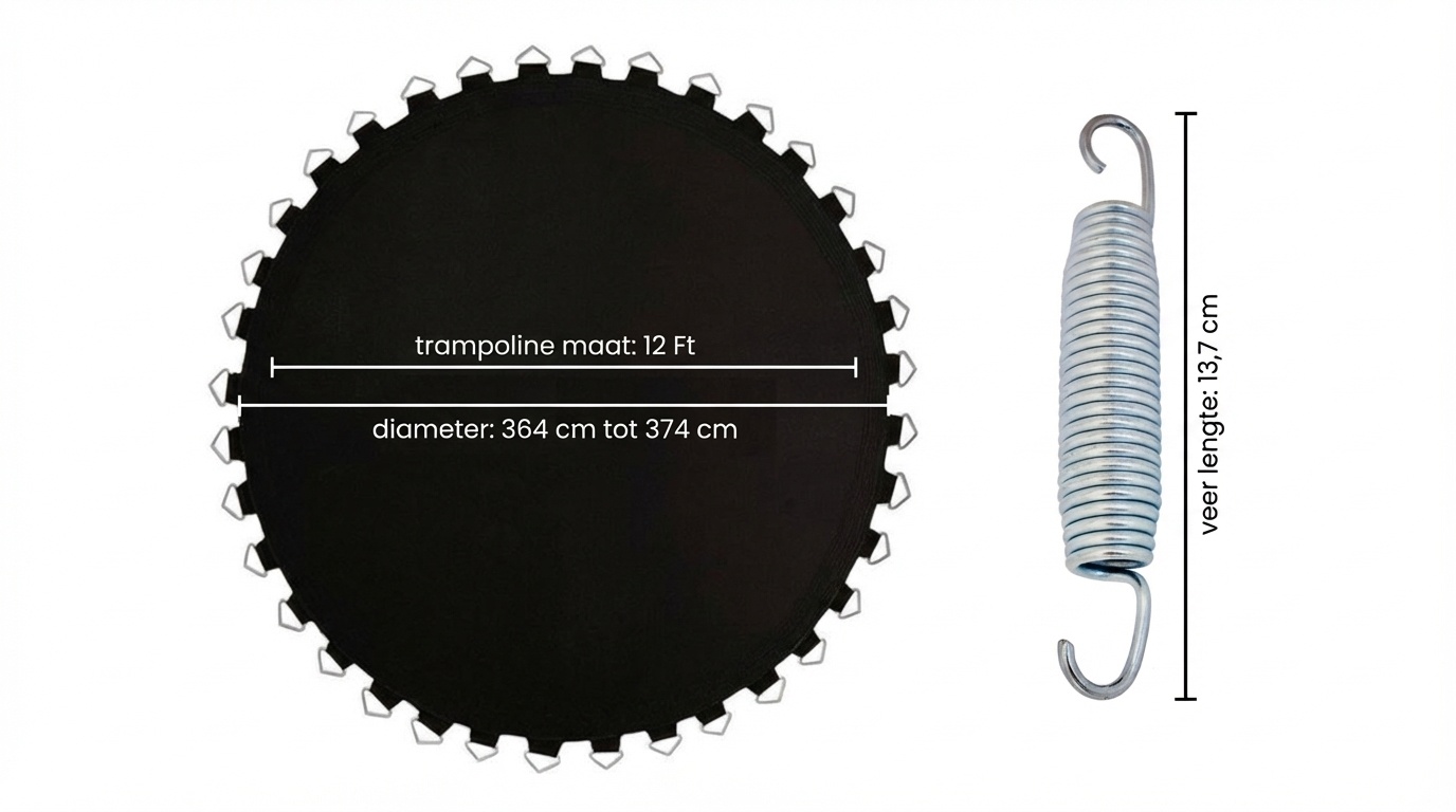 Trampoline springmat & veren set - 72 veren - 12 Ft - 364 cm tot 374 cm diameter