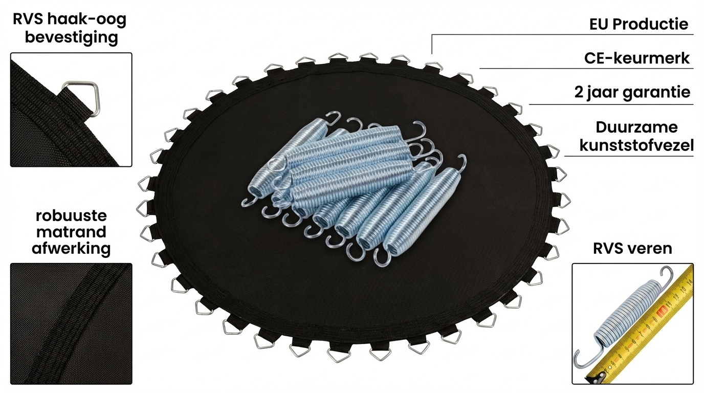 Trampoline springmat & veren set - 72 veren - 12 Ft - 364 cm tot 374 cm diameter