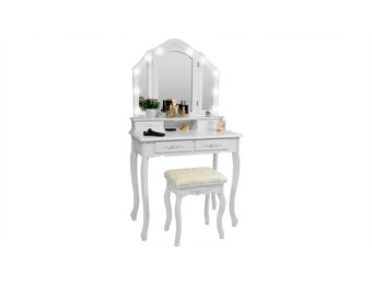Kaptafel - met spiegel - licht en krukje - 75x40x140 cm - wit