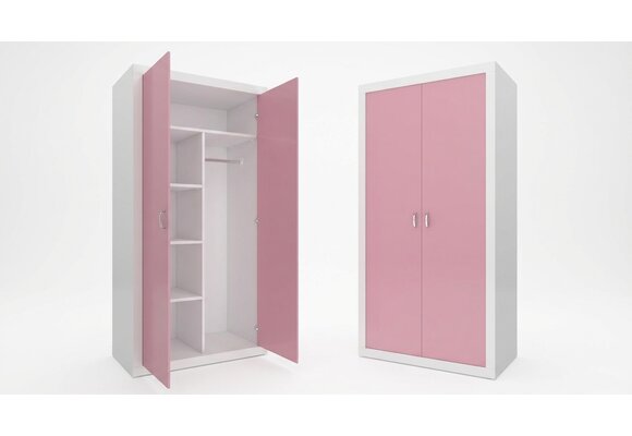 Kledingkast 90 cm breed - Wit/Roze MDF & Grenenhout 90x190x50cm
