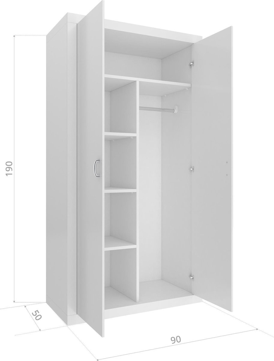 Kledingkast 90 cm breed - Wit/Roze MDF & Grenenhout 90x190x50cm