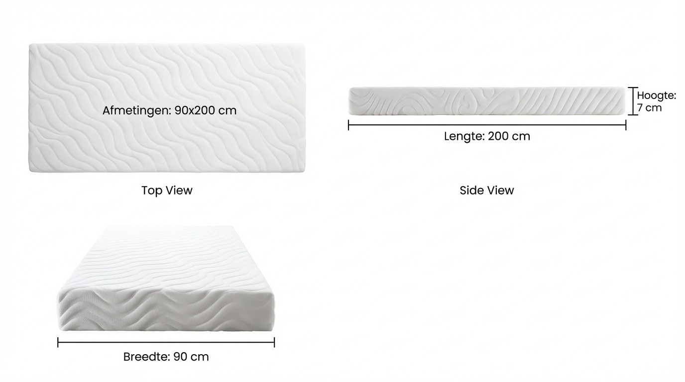 Matras 90x200 cm - 7 cm dik - koudschuim t130/150