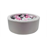Ballenbak met 200 ballen - roze, wit, grijs & zwart - 90 cm diameter - grijs