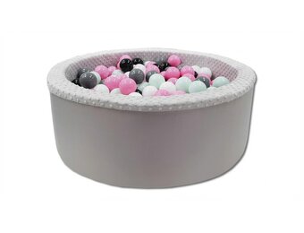 Ballenbak met 200 ballen - roze, wit, grijs & zwart - 90 cm diameter - grijs