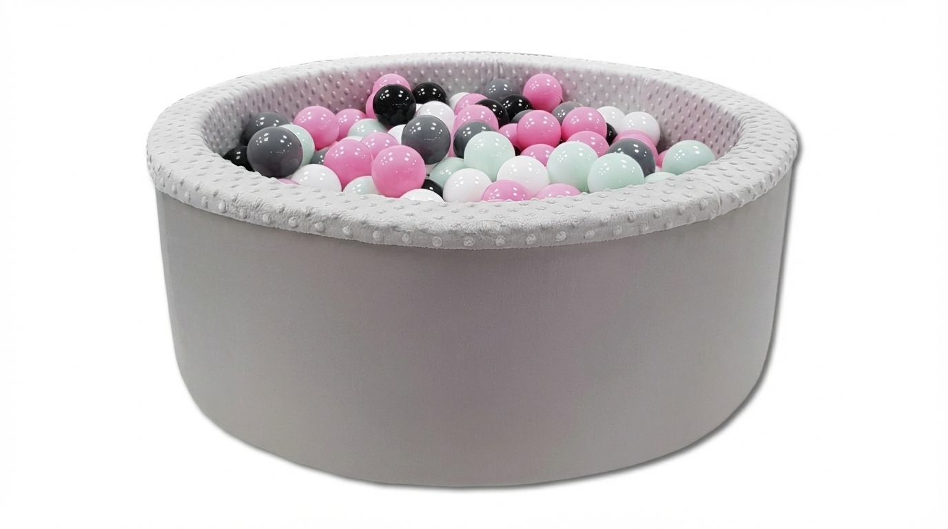 Ballenbak met 200 ballen - roze, wit, grijs & zwart - 90 cm diameter - grijs