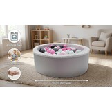 Ballenbak met 200 ballen - roze, wit, grijs & zwart - 90 cm diameter - grijs