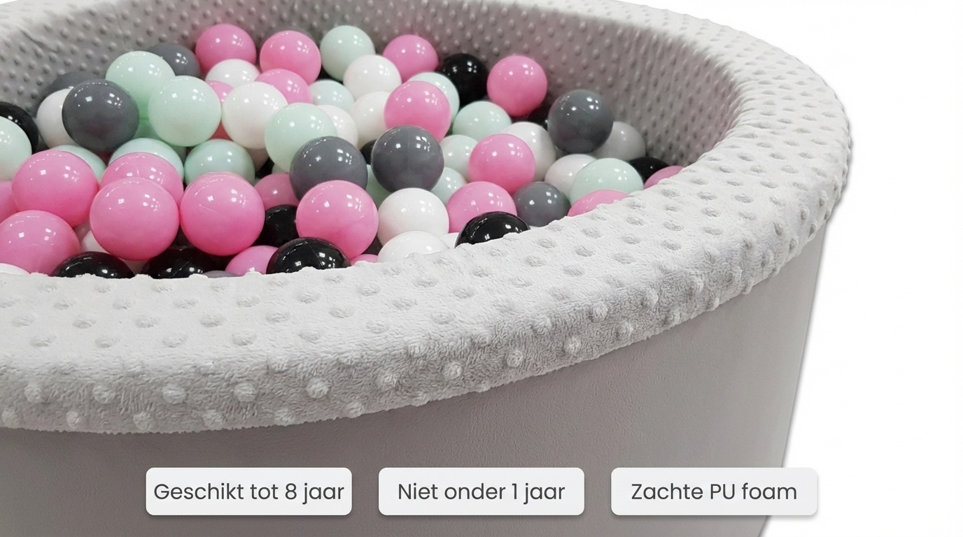 Ballenbak met 200 ballen - roze, wit, grijs & zwart - 90 cm diameter - grijs