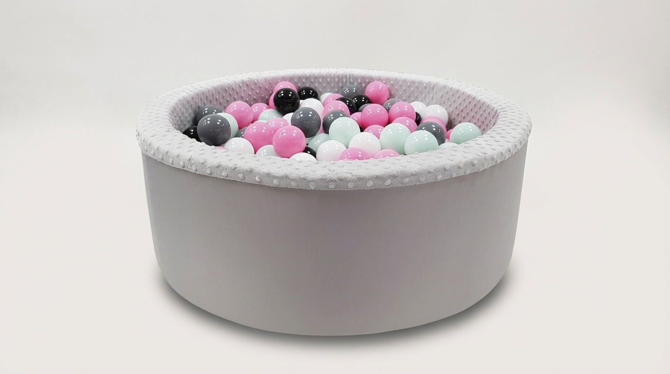 Ballenbak met 200 ballen - roze, wit, grijs & zwart - 90 cm diameter - grijs