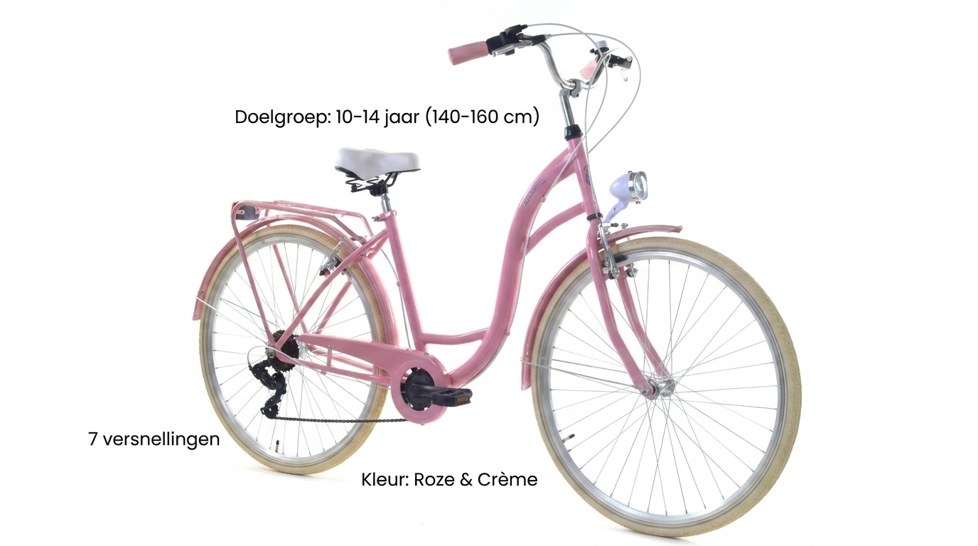 Meisjesfiets - 26 inch - met 7 versnellingen - roze crème