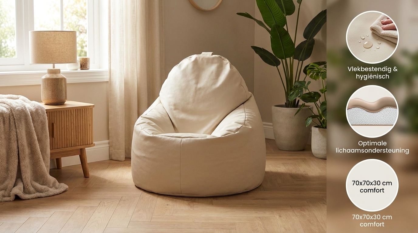 Zitzak fauteuil cappuccino | 70x70x30cm | Kunstleer | EPS-kralen