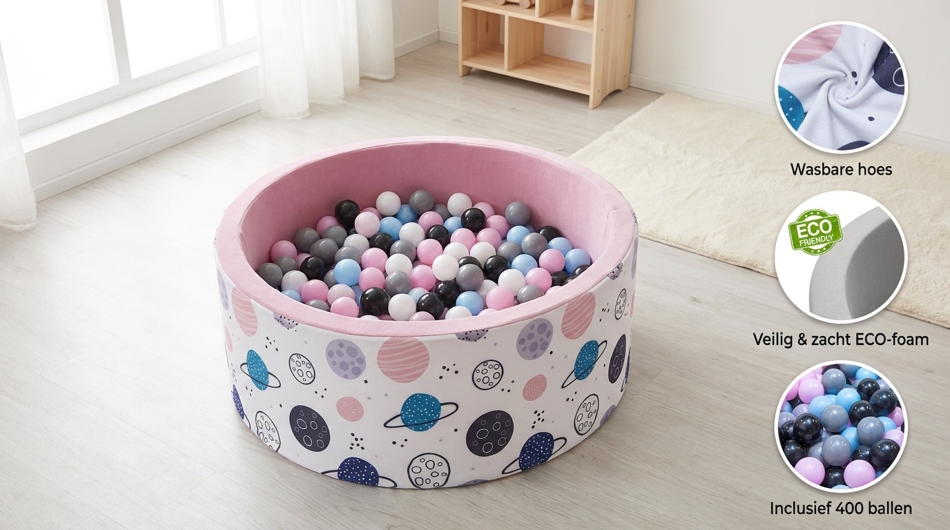 Ballenbak - stevige ballenbad -90 x 40 cm - 400 ballen Ø 7 cm - roze, wit, grijs en lichtblauw