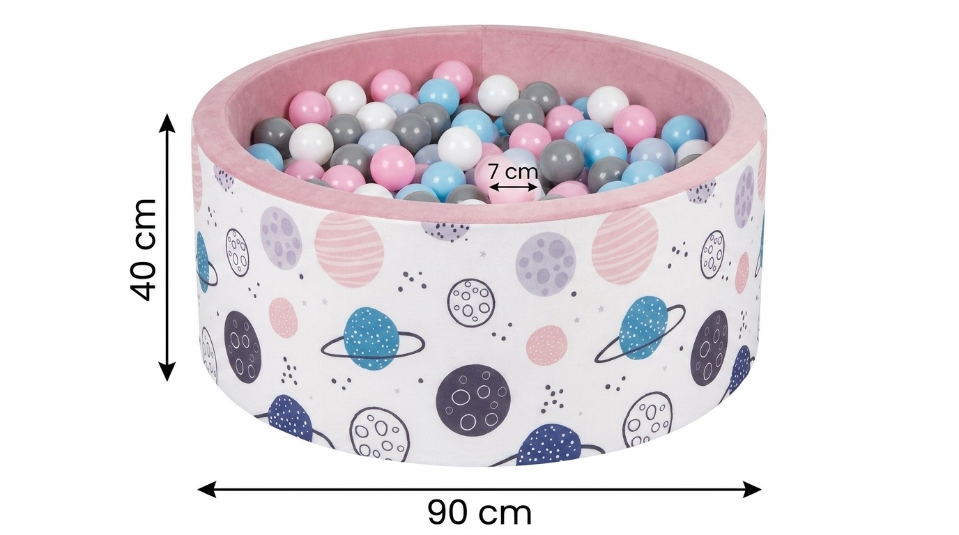 Ballenbak - stevige ballenbad -90 x 40 cm - 400 ballen Ø 7 cm - roze, wit, grijs en lichtblauw