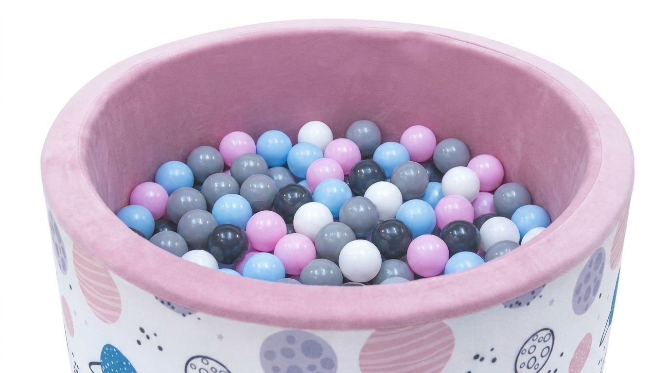 Ballenbak - stevige ballenbad -90 x 40 cm - 400 ballen Ø 7 cm - roze, wit, grijs en lichtblauw