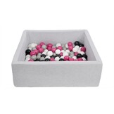 Ballenbak - stevige ballenbad - 90x90 cm - 150 ballen Ø 7 cm - wit, roze, grijs, zwart.