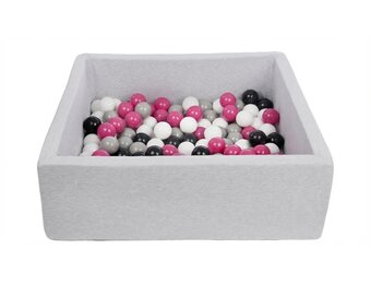 Ballenbak - stevige ballenbad - 90x90 cm - 150 ballen Ø 7 cm - wit, roze, grijs, zwart.