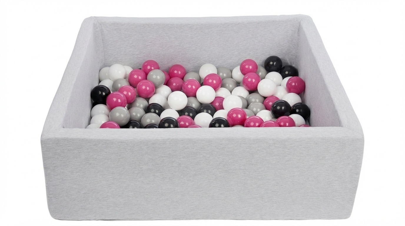 Ballenbak - stevige ballenbad - 90x90 cm - 150 ballen Ø 7 cm - wit, roze, grijs, zwart.