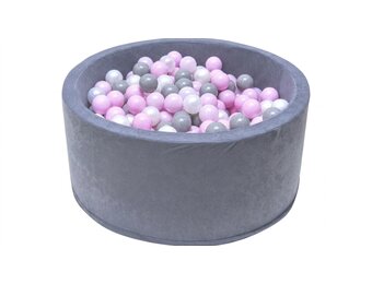Ballenbak - stevige ballenbad -90 x 40 cm - 400 ballen Ø 7 cm - roze, wit, grijs