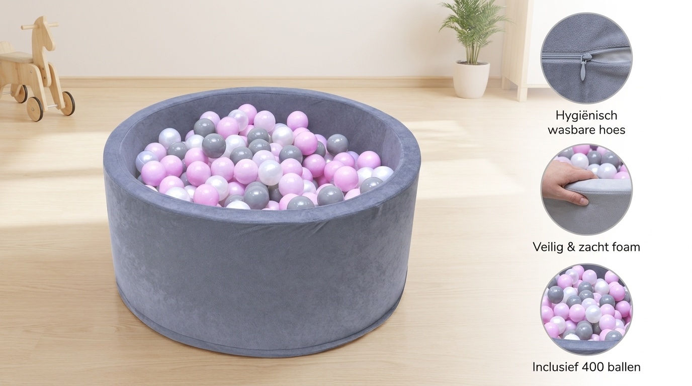 Ballenbak - stevige ballenbad -90 x 40 cm - 400 ballen Ø 7 cm - roze, wit, grijs