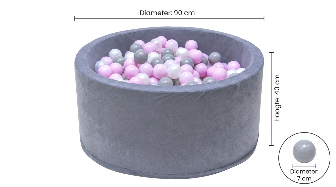 Ballenbak - stevige ballenbad -90 x 40 cm - 400 ballen Ø 7 cm - roze, wit, grijs