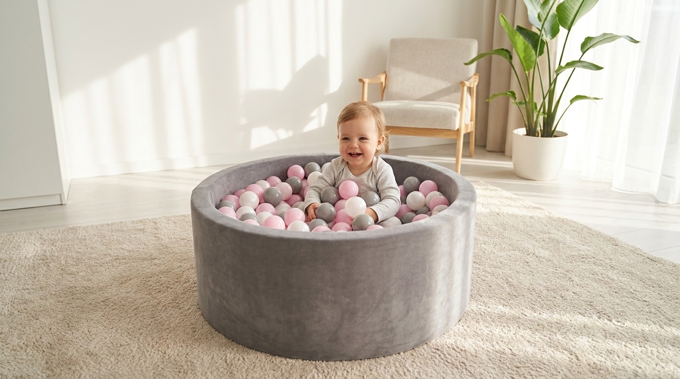 Ballenbak - stevige ballenbad -90 x 40 cm - 400 ballen Ø 7 cm - roze, wit, grijs