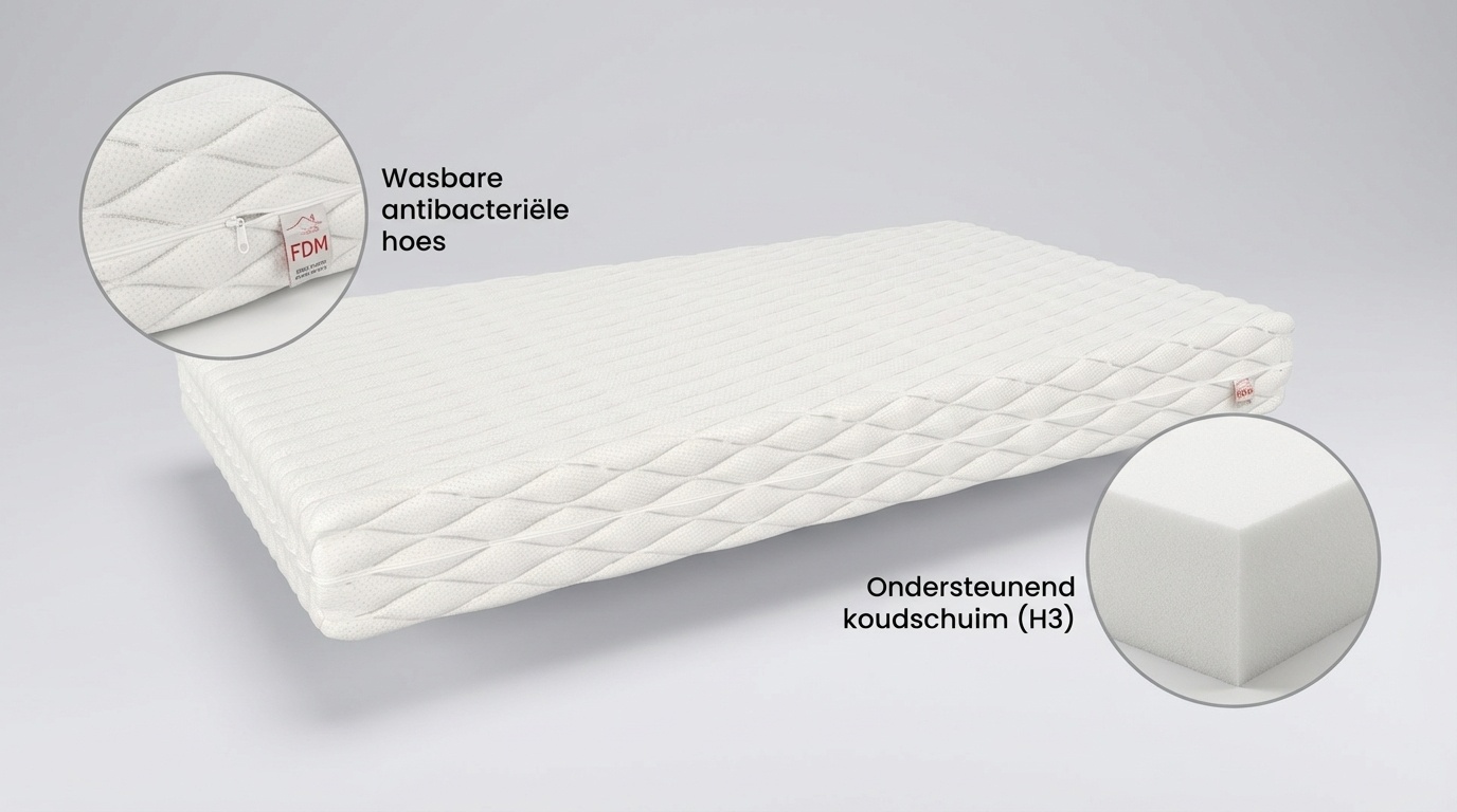 Matras 90x200 koudschuimmatras - H3 hardheid - wasbare hoes