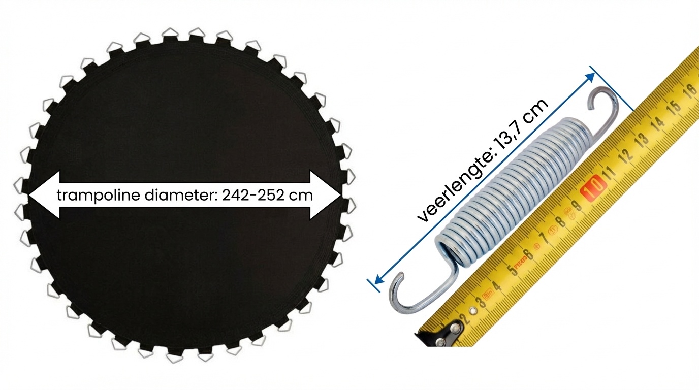 Trampoline springmat & veren set - 42 veren - 8 Ft - 242 cm tot 252 cm diameter