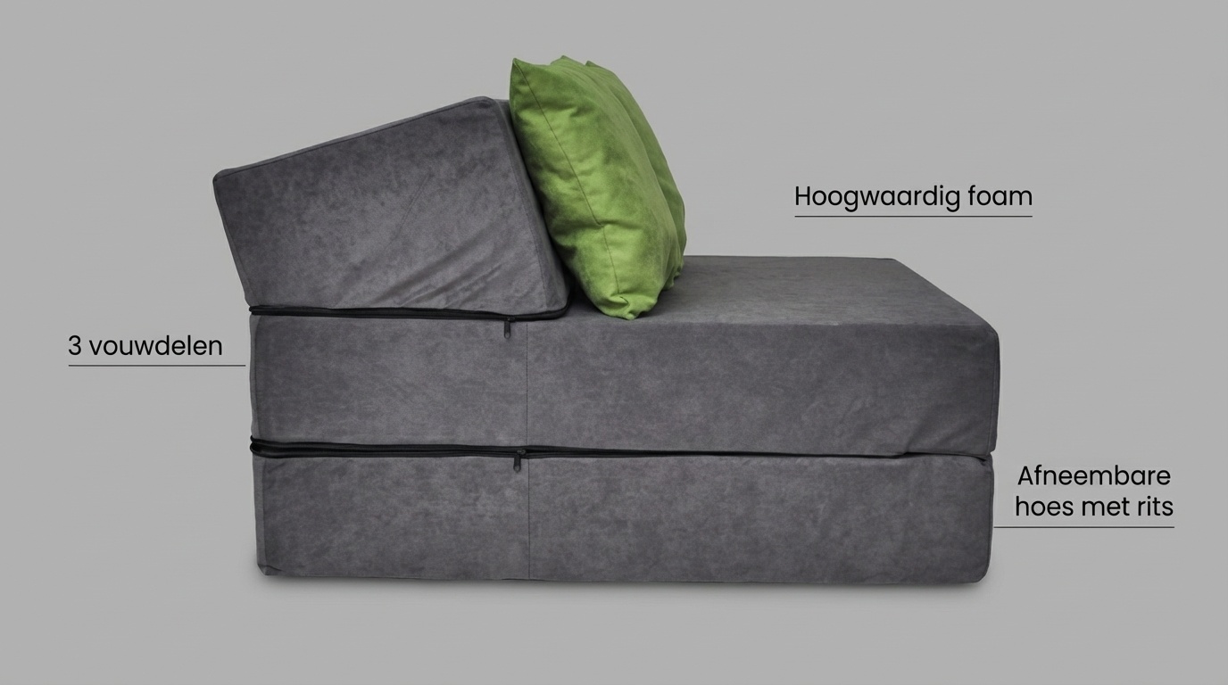 Logeermatras opvouwbaar 200 x 70 x 15 cm met kussens